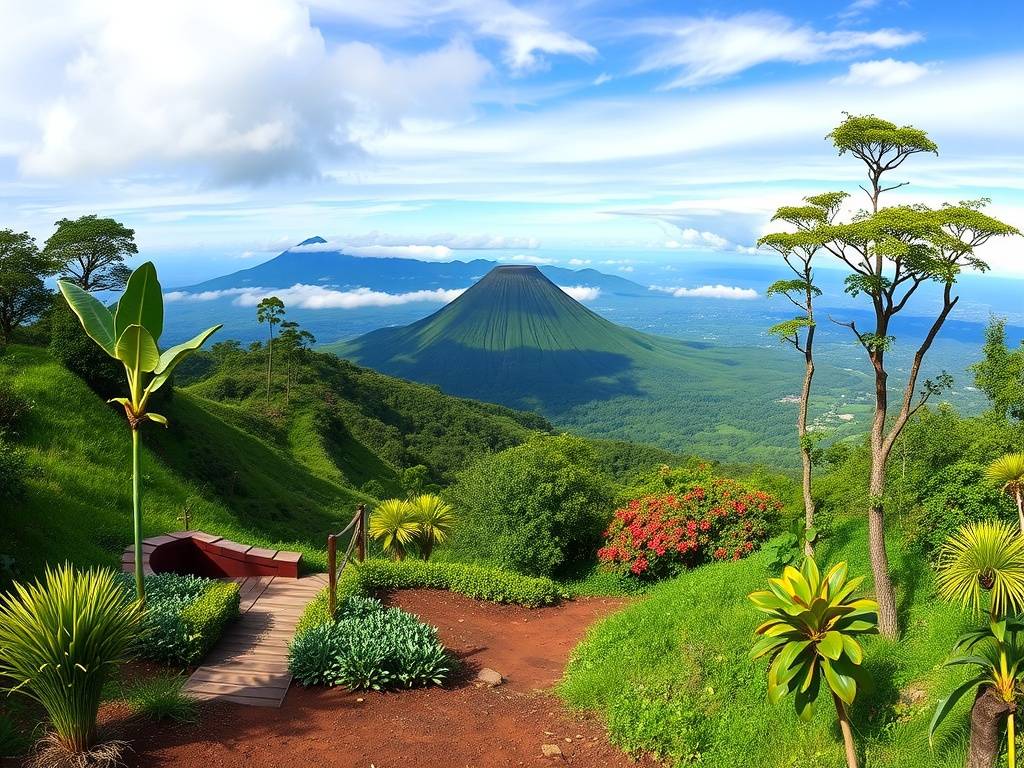 Une vue panoramique sur le volcan Arenal entouré d'une verdure luxuriante, mettant en valeur la beauté naturelle de La Palma.