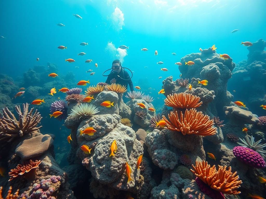 Underwater scenery with colorful coral reefs and fish