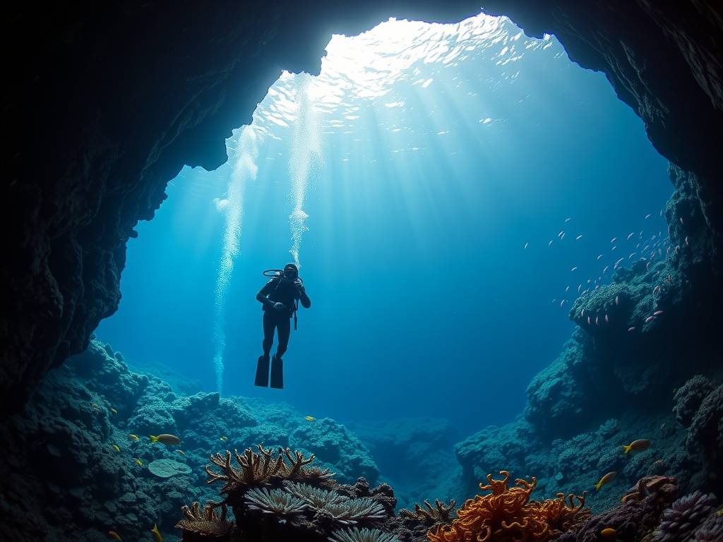 Diving in the blue holes of Andros, Bahamas