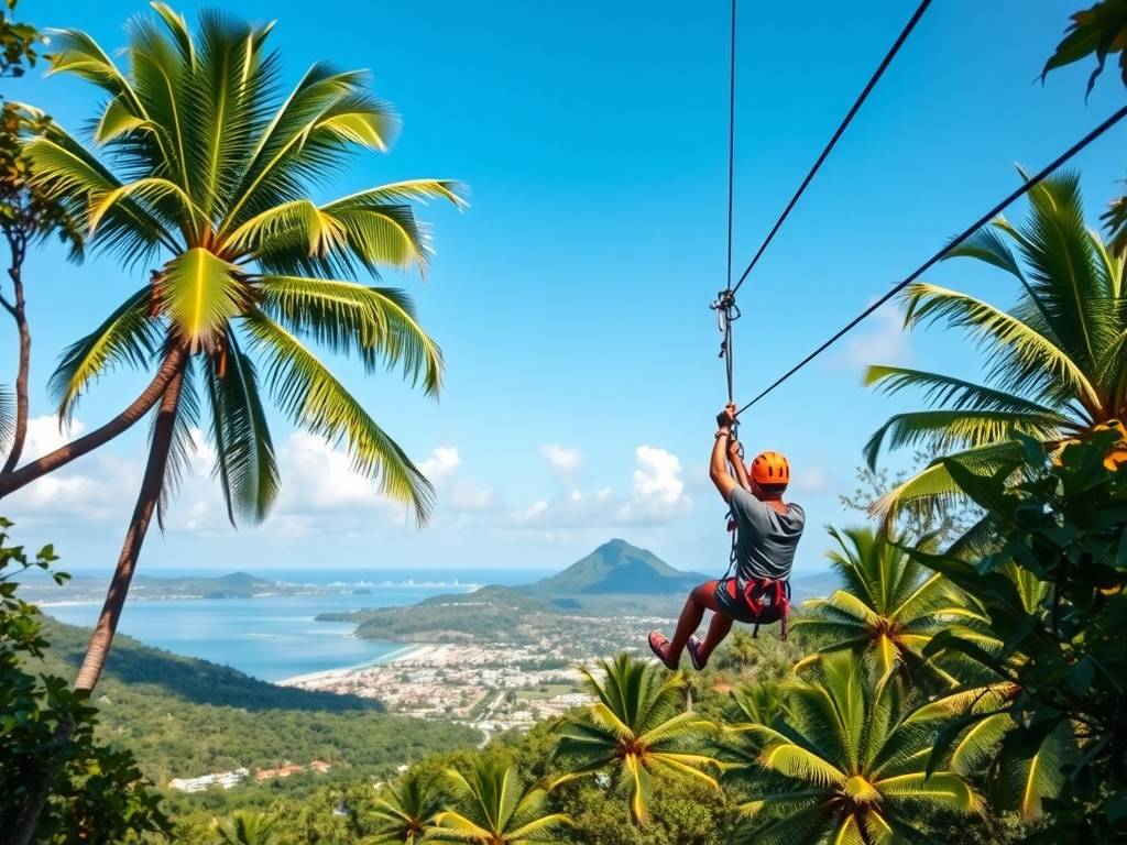 A person ziplining through a lush landscape in Punta Cana