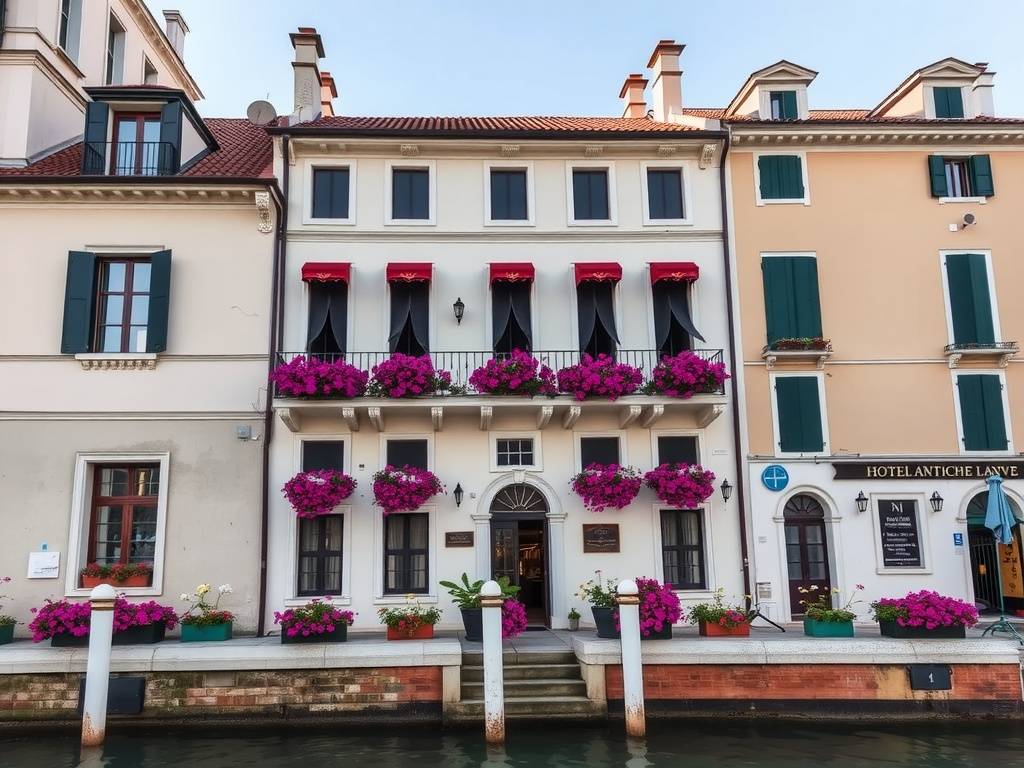 Exterior view of Hotel Antiche Figure with colorful flowers and balconies