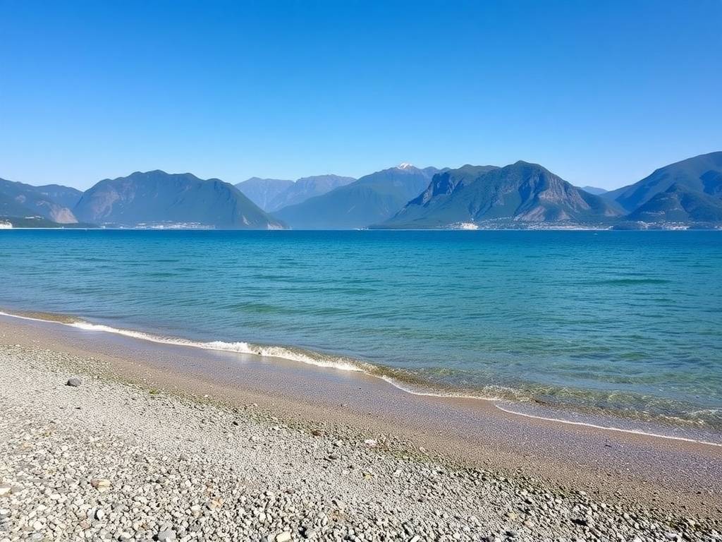 Scenic view of Lago di Garda with mountains and clear water.