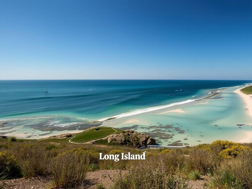 Beautiful landscape of Long Island in the Bahamas with clear waters and sandy beaches.