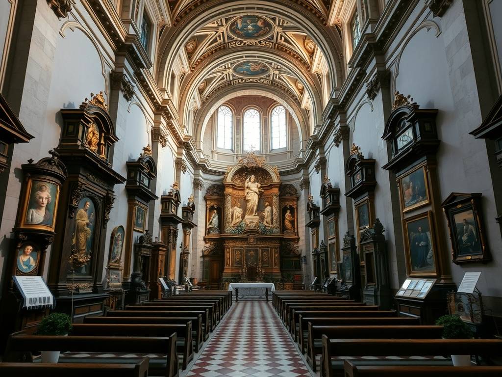 Interior view of Museo de la Catedral de Santiago featuring religious artifacts and artwork.