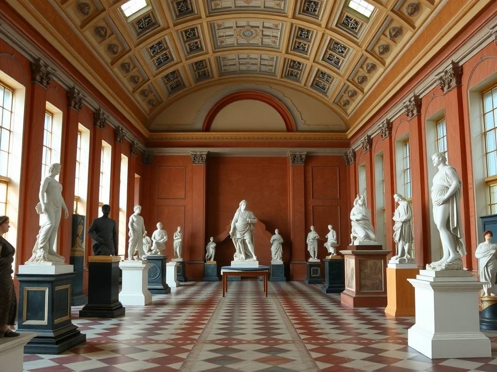 Interior view of the Museo Nacional de Escultura showcasing various sculptures in a well-lit gallery.