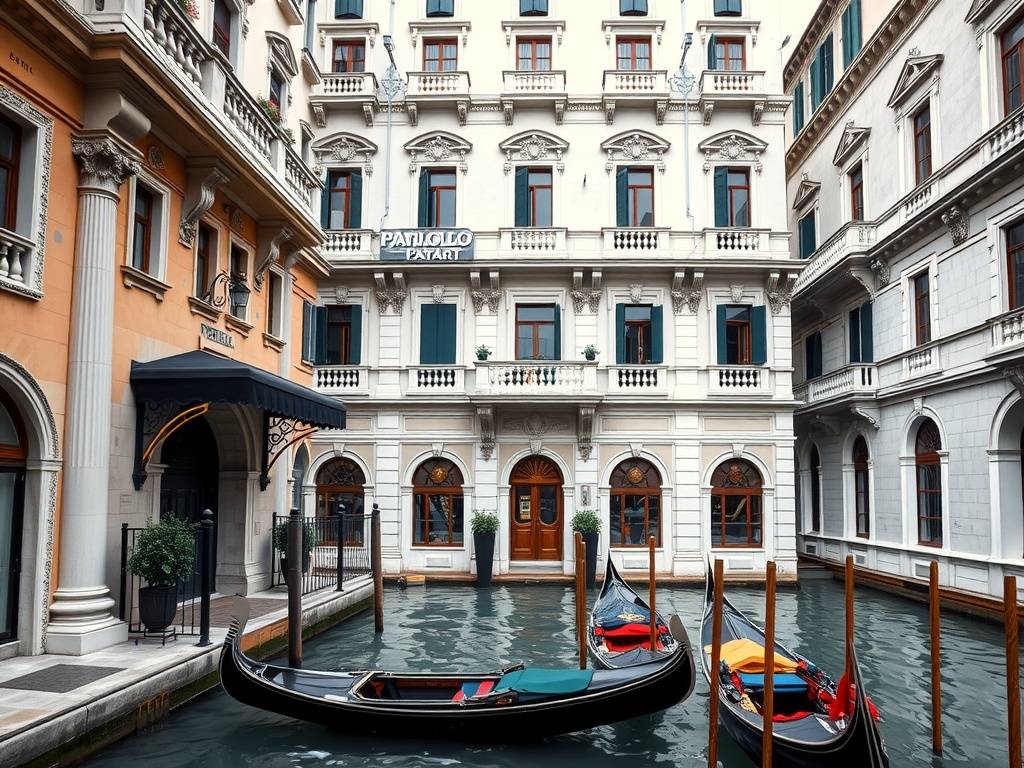 Palazzo Venart Luxury Hotel with gondolas in the canal