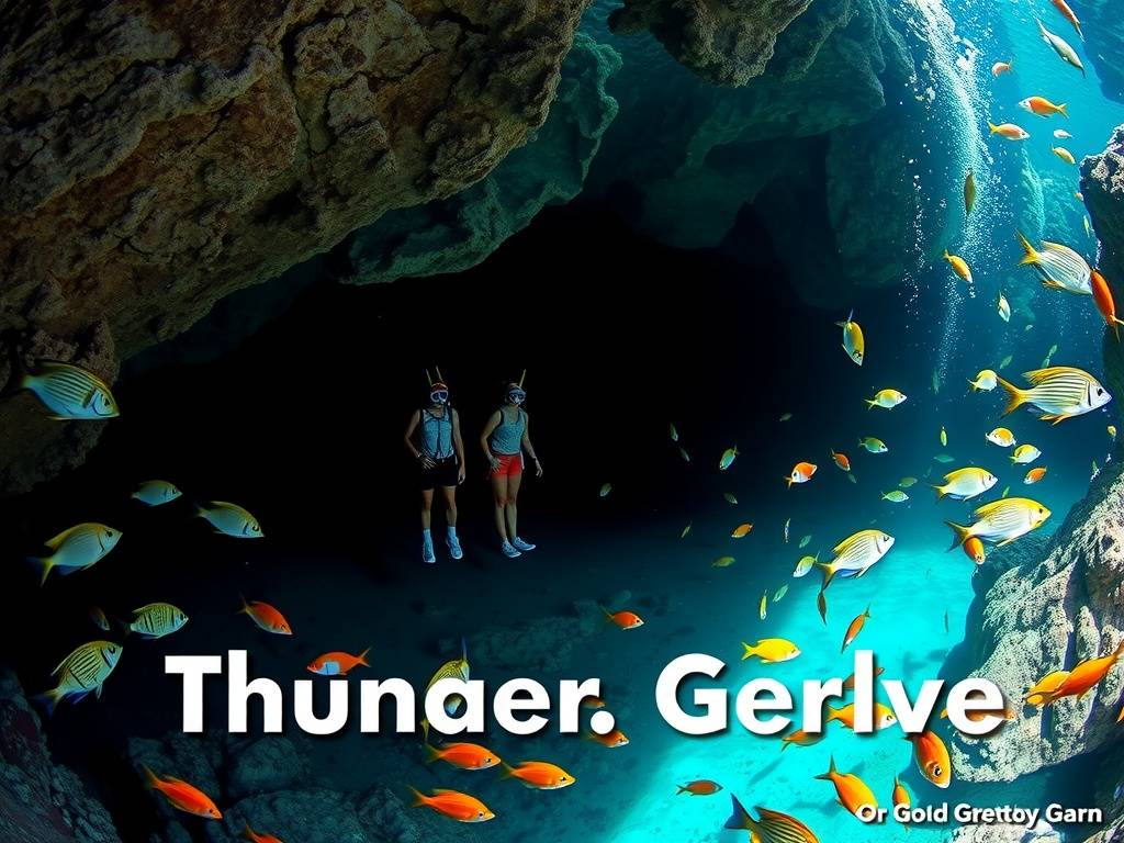 Snorkeling scene at Thunderball Grotto with colorful fish and underwater scenery.