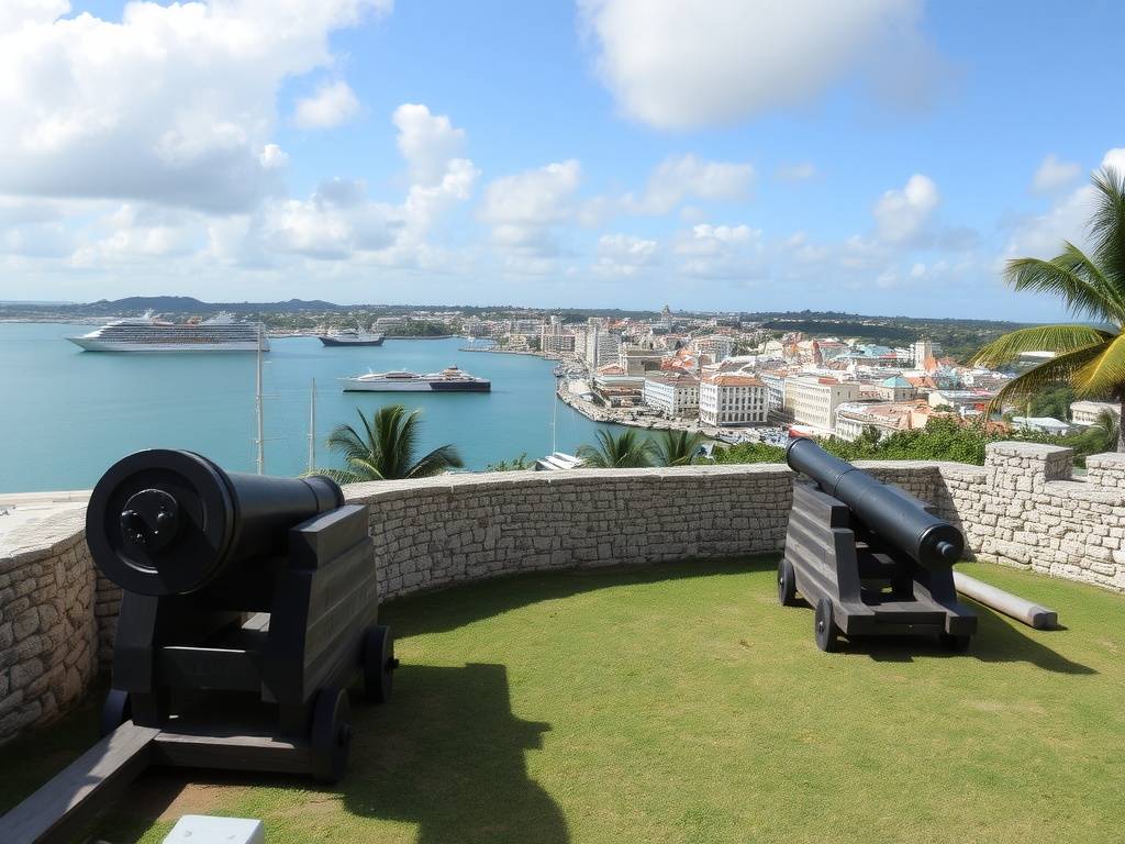 Historic Fort Charlotte with cannons and view of Nassau