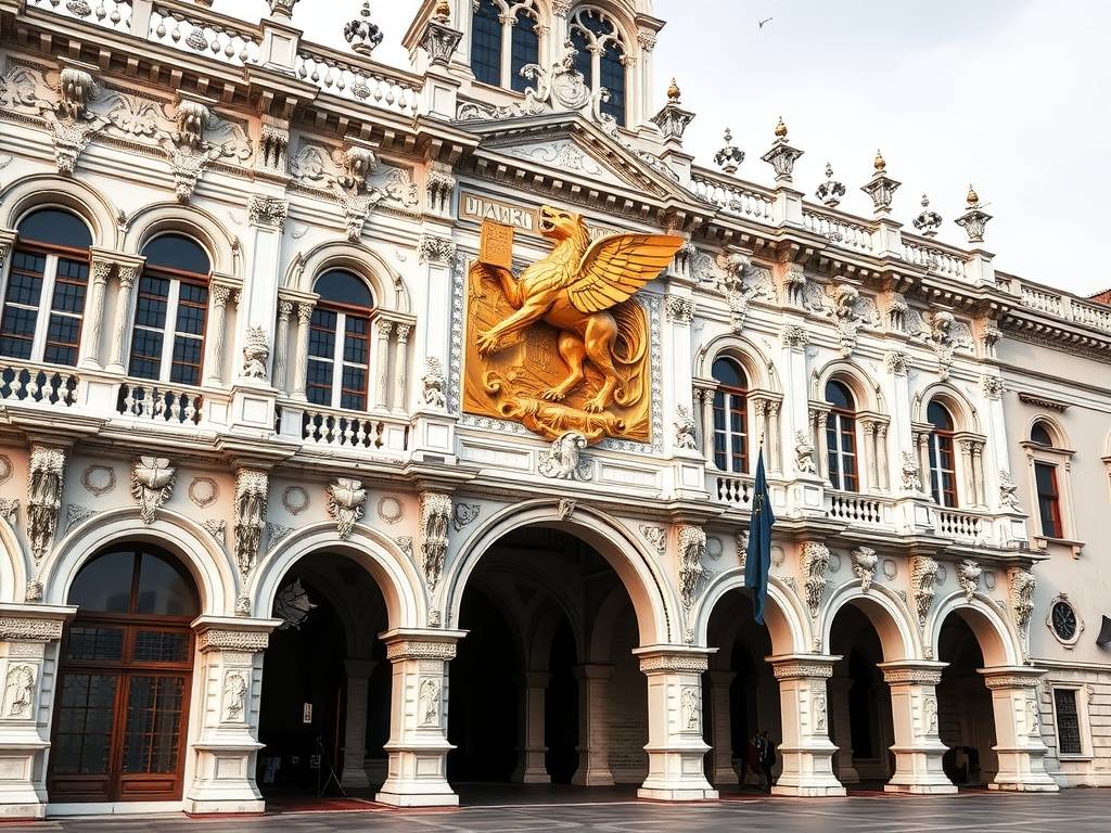 A detailed view of the Doge's Palace in Venice, showcasing its stunning architecture.