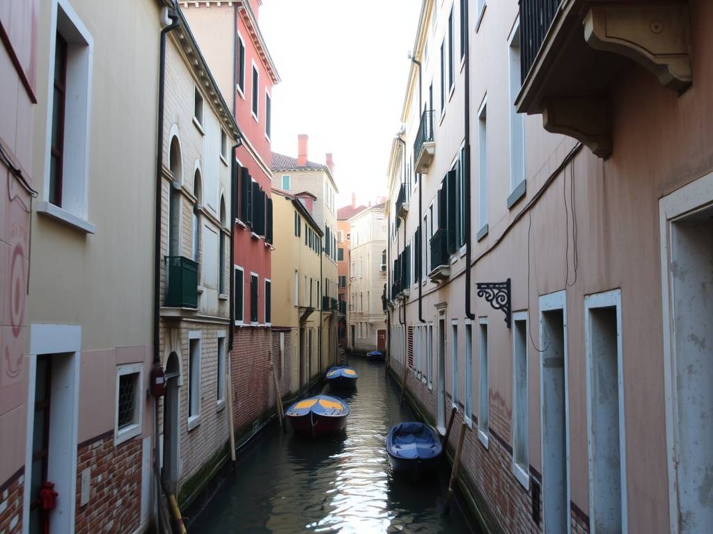 Charming alleys of Venice with colorful buildings and boats